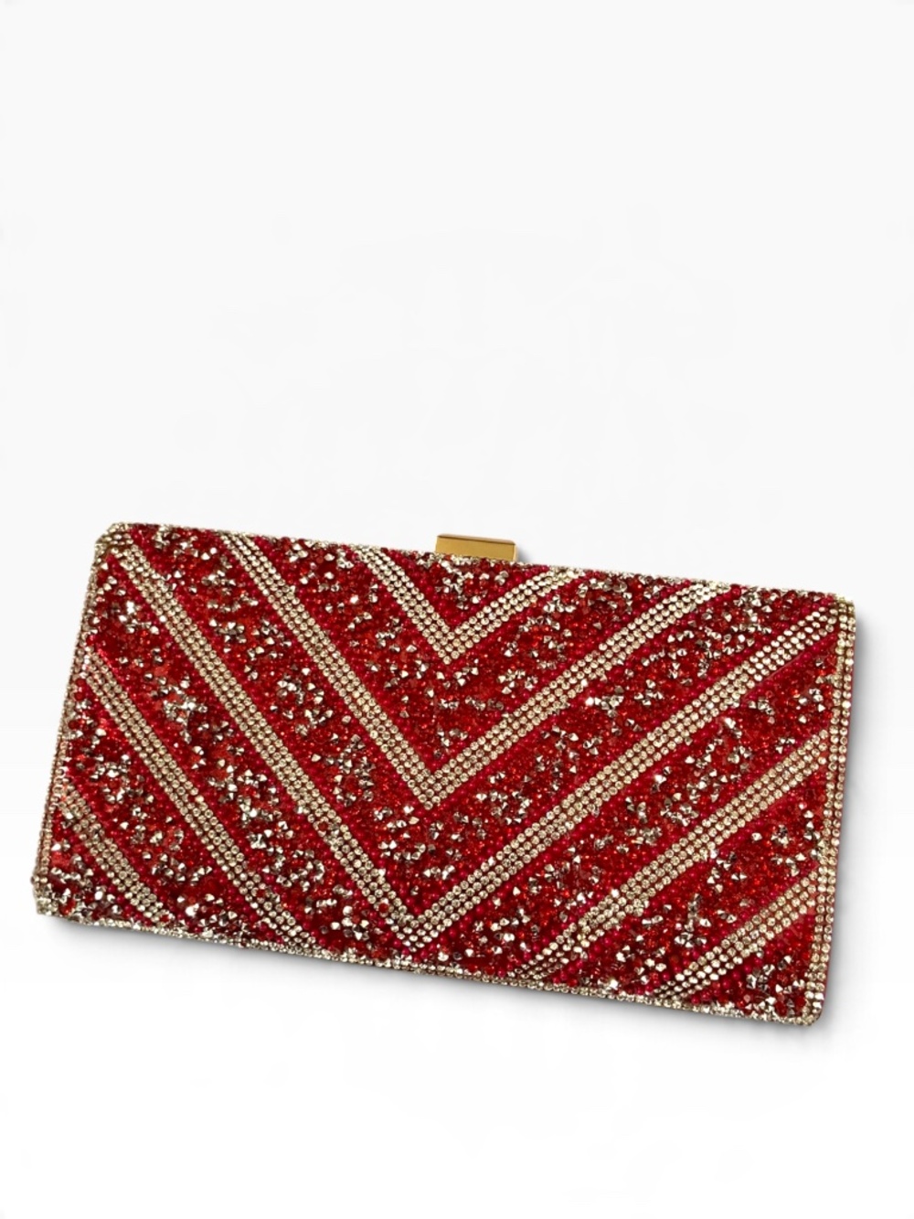 Red Sparkling Clutch Bag with Chain Strap
